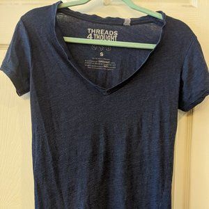 Organic V-Neck Cotton Navy Blue Threads 4 Thought Semi-sheer Short Sleeve Tee